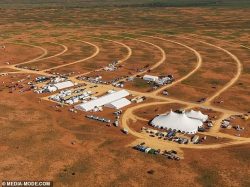 Aerial view of Somersault tents at Furioso Mad Max location